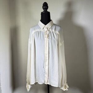 Express Top‎ Womens Large White Tie Front Collar Flowy Milkmaid Peasant Blouse